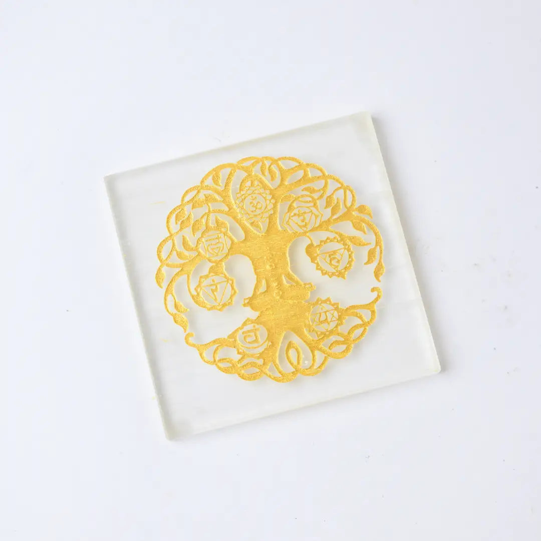 Selenite Tree of Life Chakra Charging Plate - Square