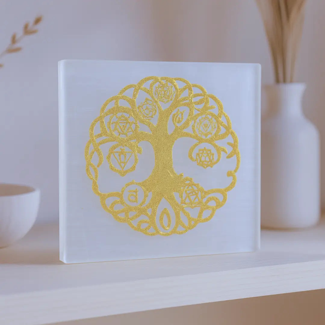 Selenite Tree of Life Chakra Charging Plate - Square