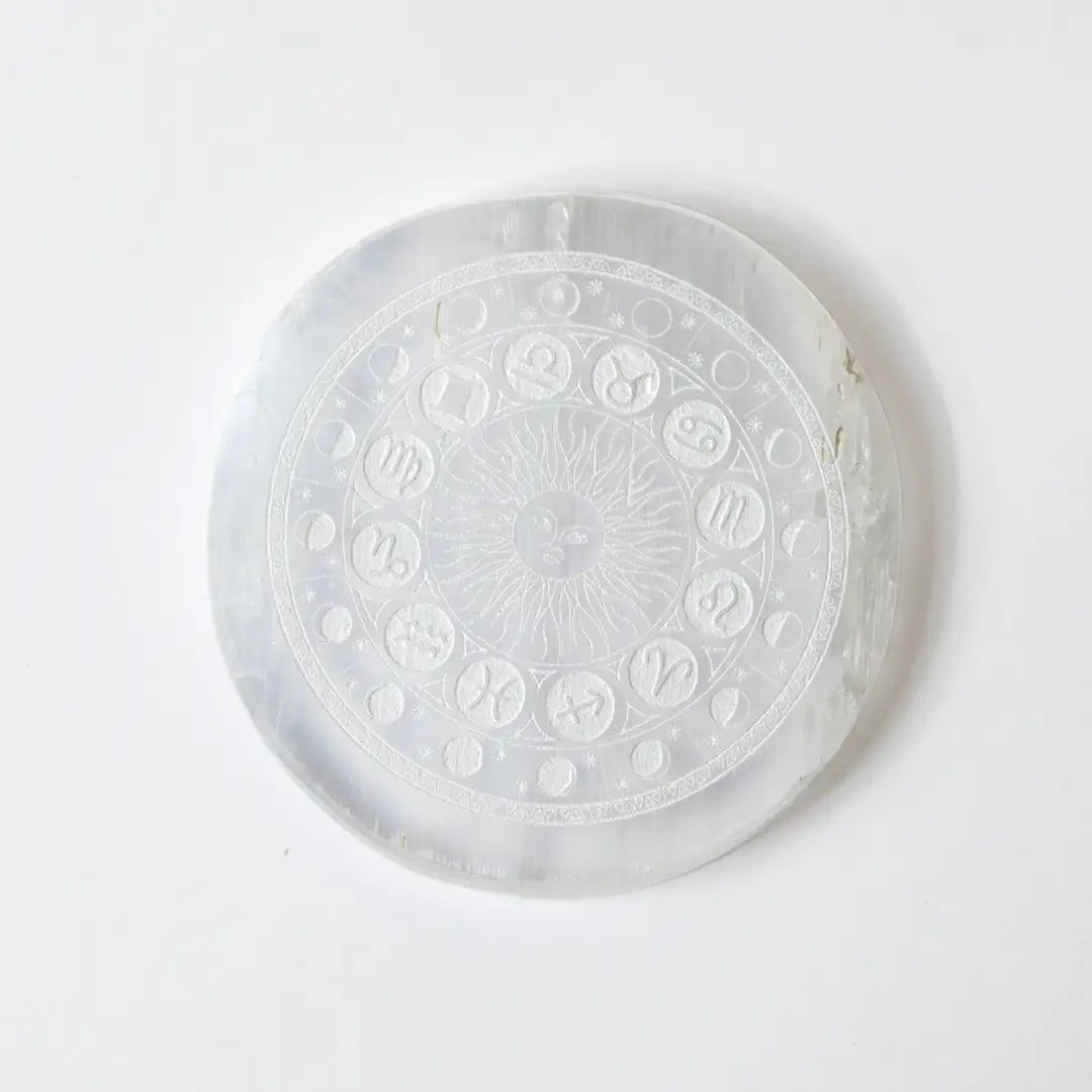 Selenite Zodiac & Sun Charging Plate - Round