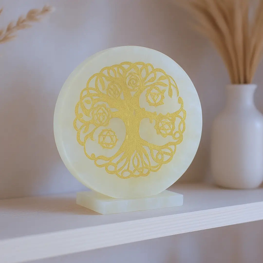 Selenite Tree of Life Chakra Charging Plate - Round