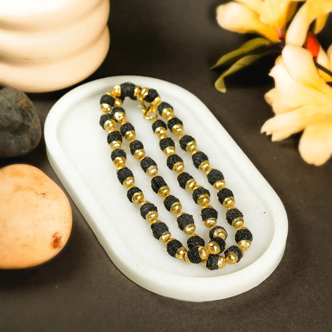 Rudrax Mala Black Gold Plated