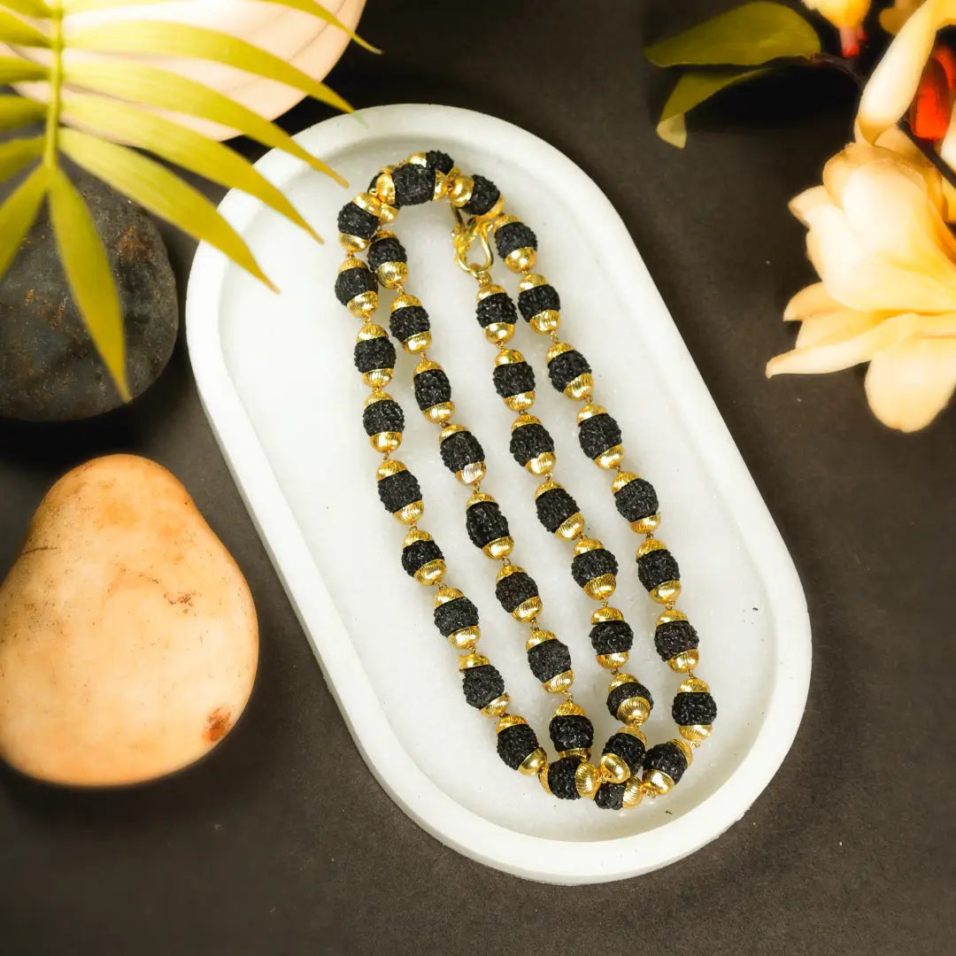 Rudrax Mala Black Gold Plated