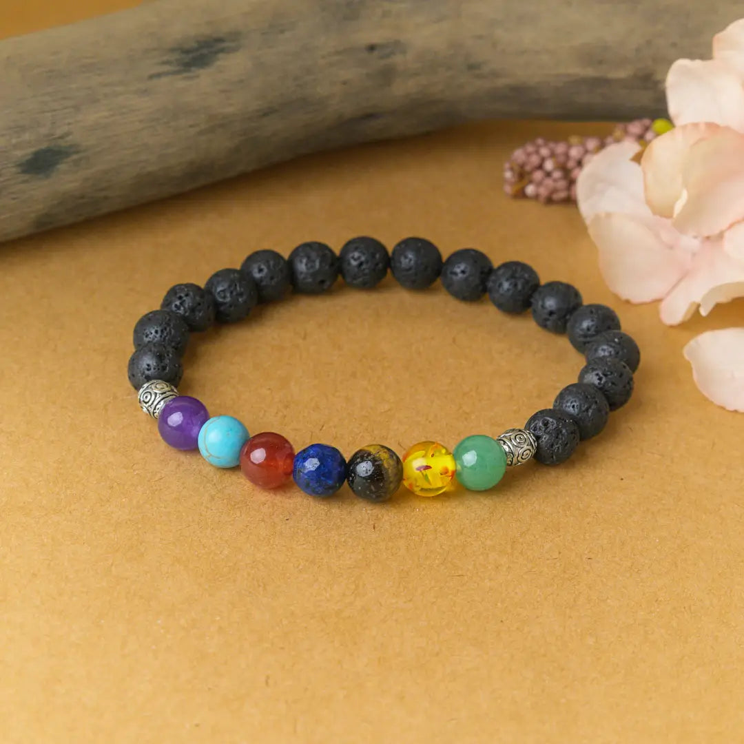 Seven Chakraa With Lava Stone Bracelet