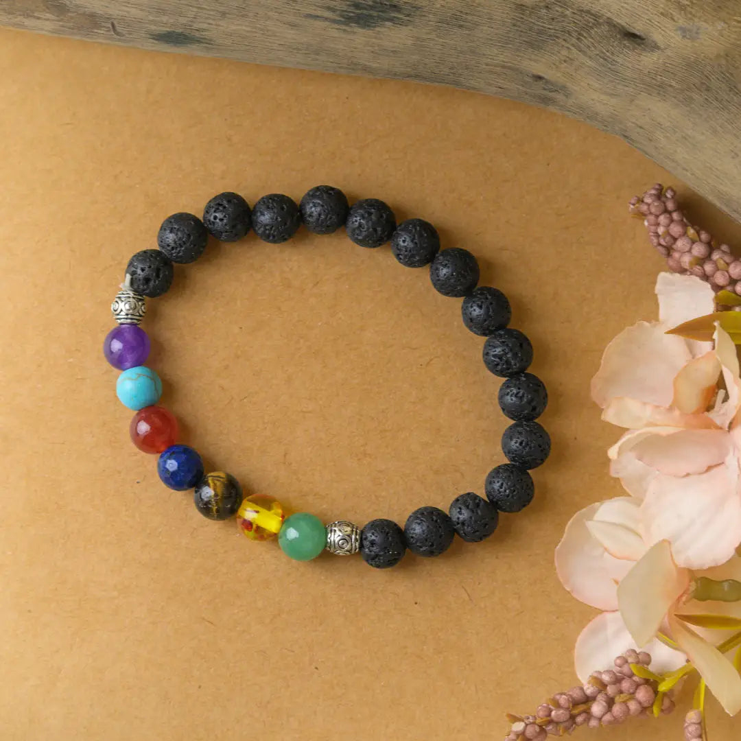 Seven Chakraa With Lava Stone Bracelet